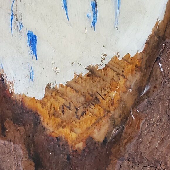 Vintage 1982 Jesus Christ Painting On Black Hills Pine Bark Wall Art 18.5" x 10" - Picture 8 of 12